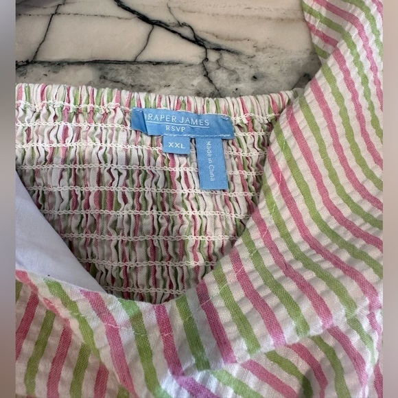Draper James rsvp Pink Green White Pinstripe Peplum Waist Top XXL - Picture 7 of 7
